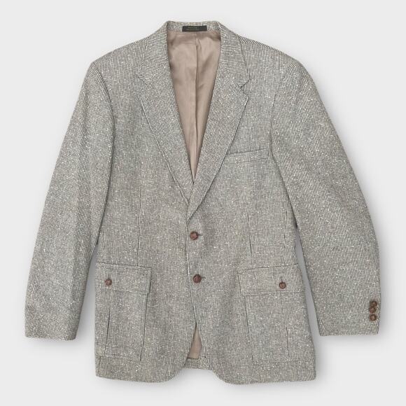 Vintage 70s H.I.S Wool Tweed Sport Coat Blazer Jacket Mens 42 L Preppy Academic